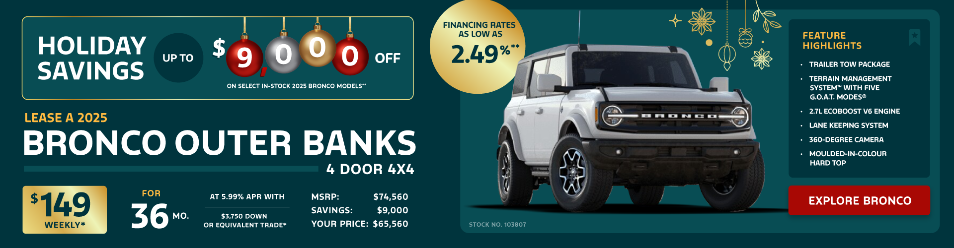 Lease a 2025 Bronco Outer Banks 4 Door 4X4 for $149 weekly*