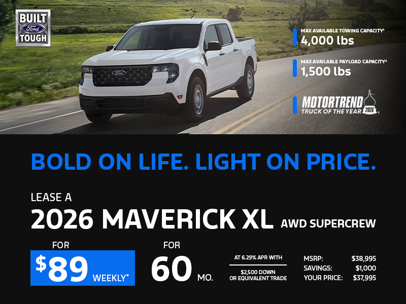Lease a 2026 Maverick XL AWD SuperCrew for $89 weekly*