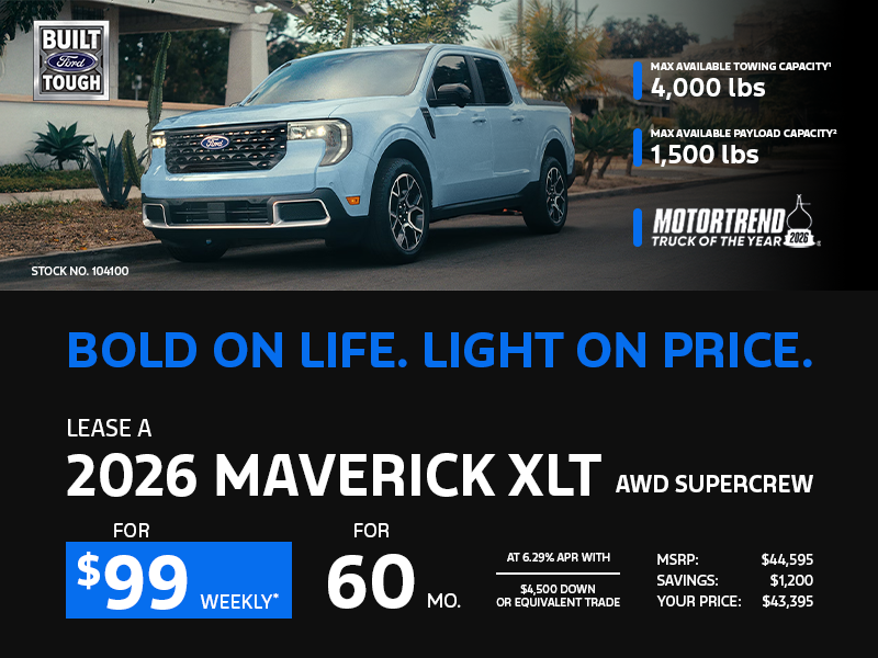 Lease a 2026 Maverick XLT AWD SuperCrew for $99 weekly*