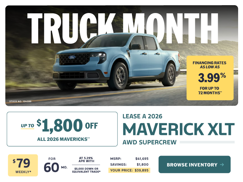 Lease a 2026 Maverick XLT AWD SuperCrew for $79 weekly*