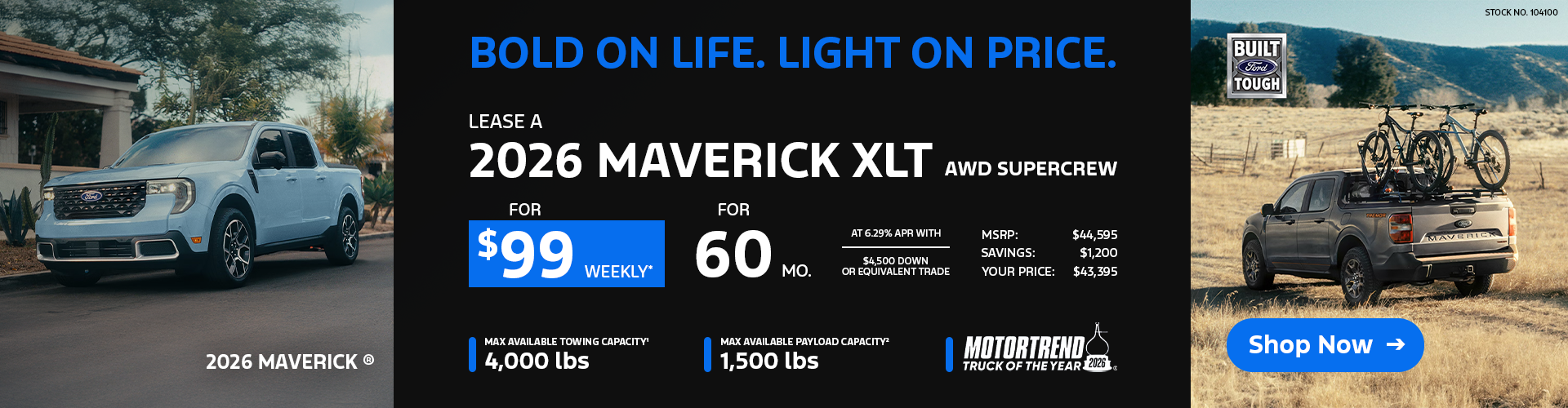 Lease a 2026 Maverick XLT AWD SuperCrew for $99 weekly*
