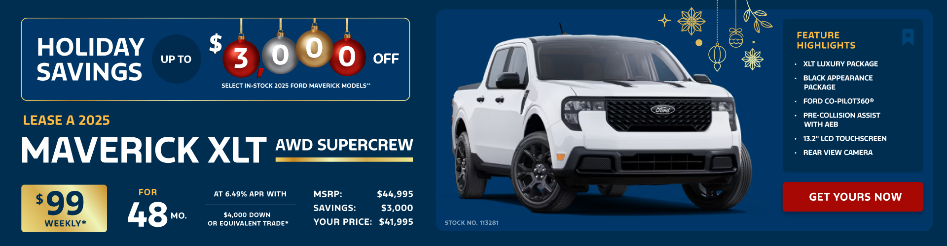 Lease a 2025 Maverick XLT AWD SuperCrew for $99 weekly*