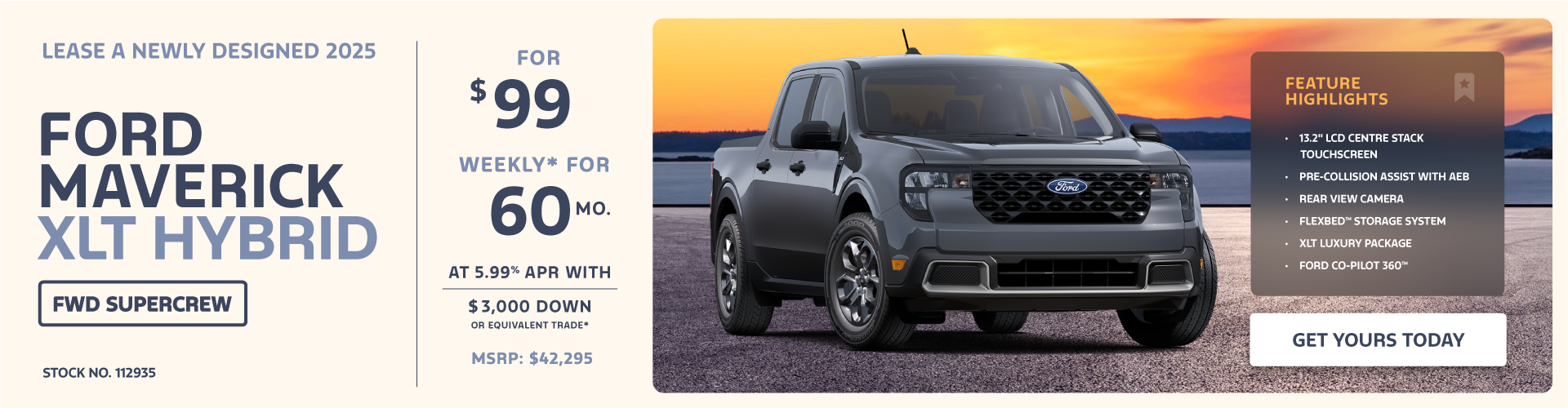 Lease a 2025 Maverick XLT Hybrid FWD SuperCrew for $99 weekly*