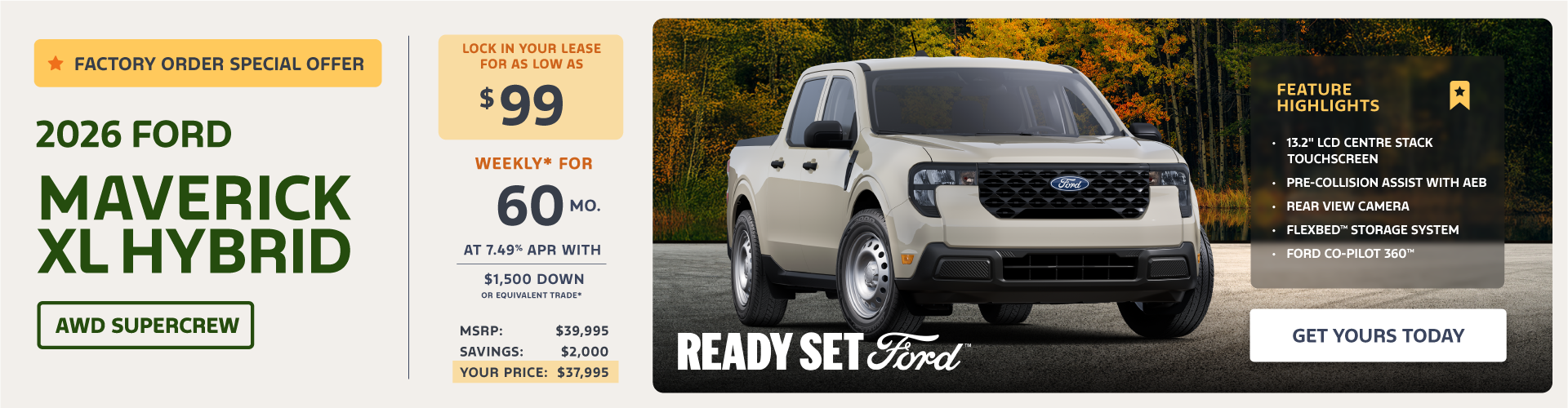 Factory Order - Lease a 2026 Maverick XL Hybrid AWD SuperCrew for $99 weekly*