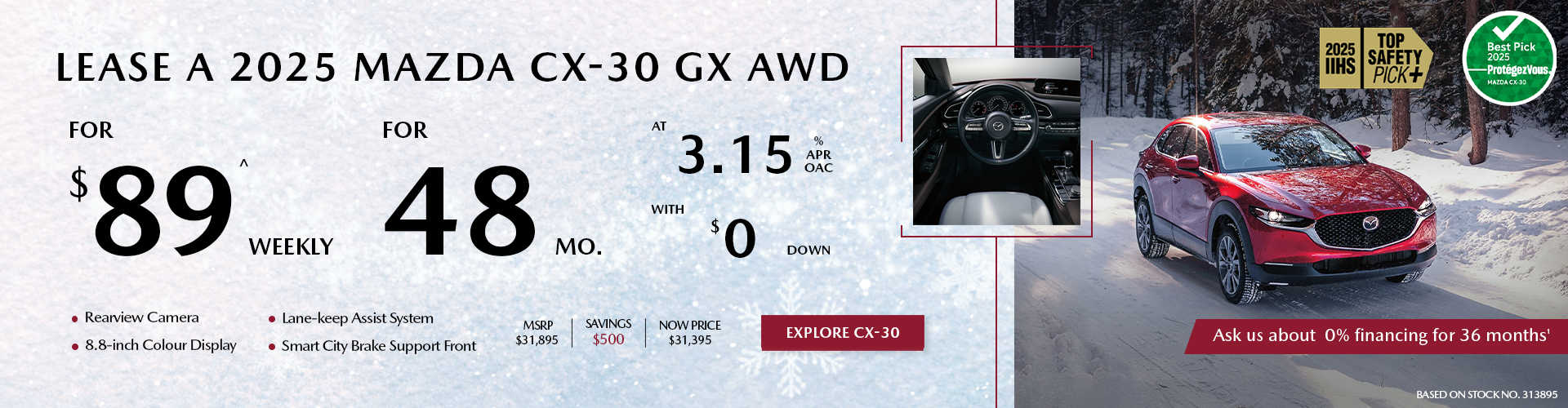 Lease a 2025 Mazda CX-30 GX AWD for $89 per week*