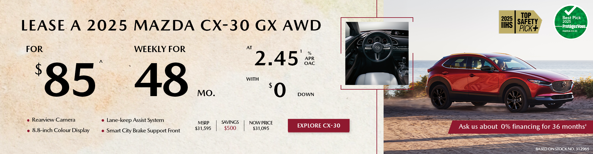 Lease a 2025 Mazda CX-30 GX AWD for $85 per week*