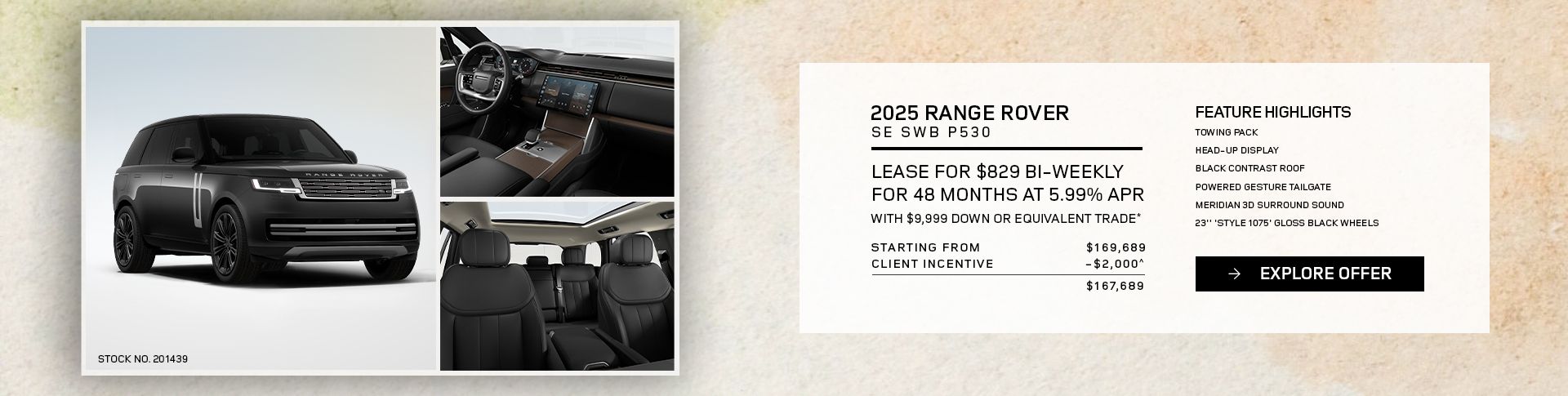 Lease a 2025 Range Rover SE SWB P530 for $829 bi-weekly*