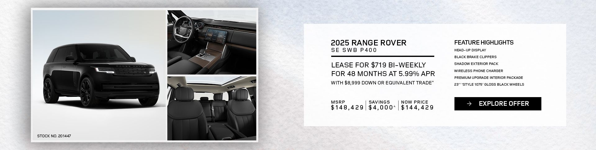 Lease a 2025 Range Rover SE SWB P400 for $719 bi-weekly*