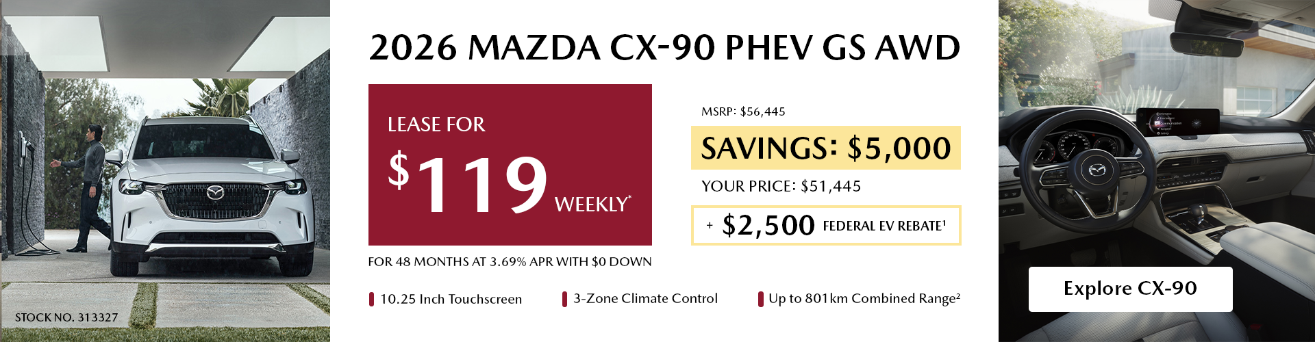 Lease a 2026 Mazda CX-90 PHEV GS AWD for $119 per week*