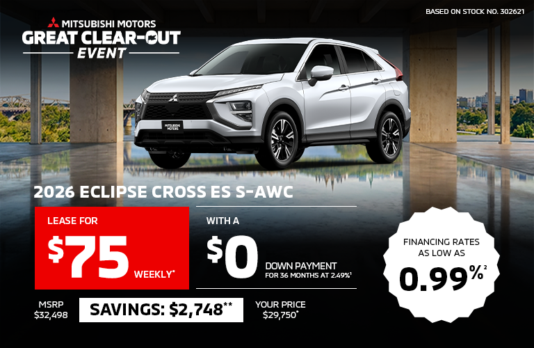 Lease a 2026 Mitsubishi Eclipse Cross ES S-AWC for as low as $75 weekly*