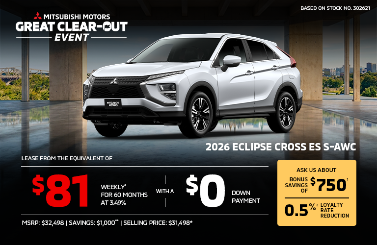 Lease a 2026 Mitsubishi Eclipse Cross ES S-AWC for as low as $81 weekly*