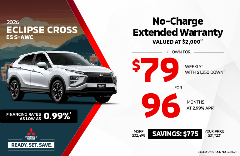 Own a 2026 Mitsubishi Eclipse Cross ES S-AWC for as low as $79 weekly*