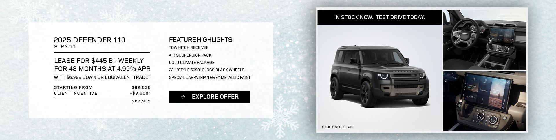 Lease a 2025 Defender 110 S P300 for $445 bi-weekly*