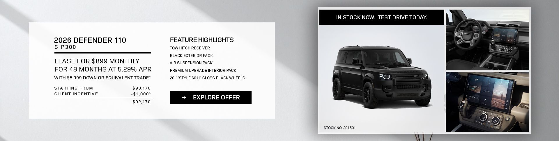 Lease a 2026 Defender 110 S P300 for $899 monthly*