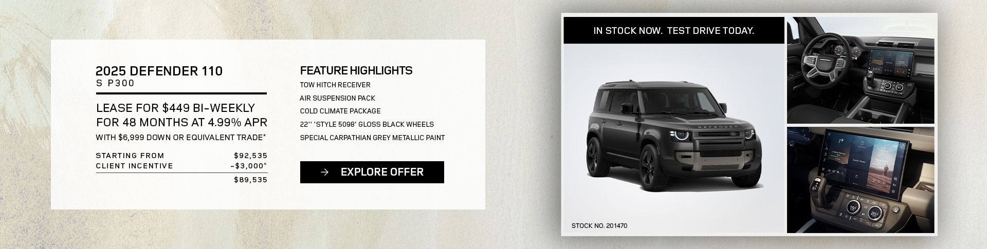 Lease a 2025 Defender 110 S P300 for $449 bi-weekly*