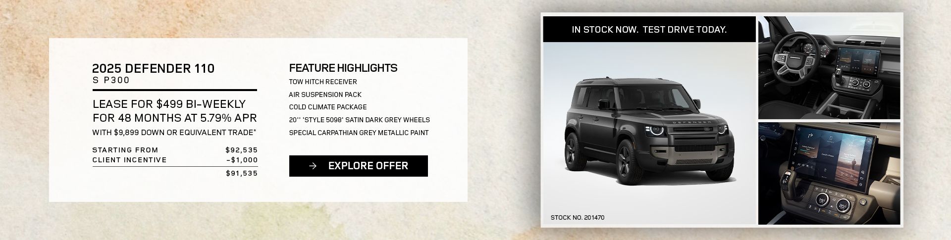 Lease a 2025 Defender 110 S P300 for $499 bi-weekly*