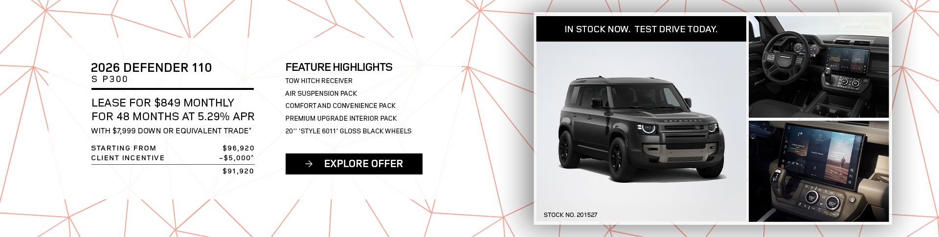 Lease a 2026 Defender 110 S P300 for $849 monthly*