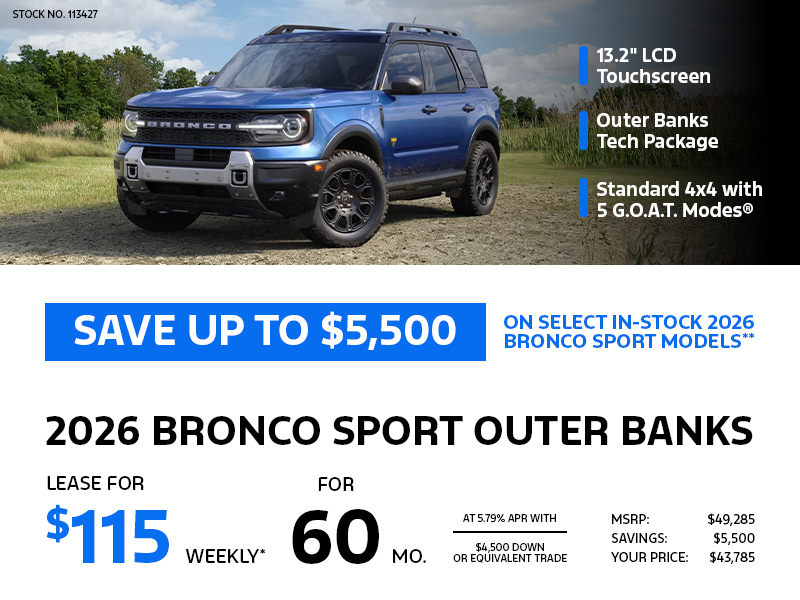 Lease a 2026 Bronco Sport Outer Banks 4X4 for $115 weekly*
