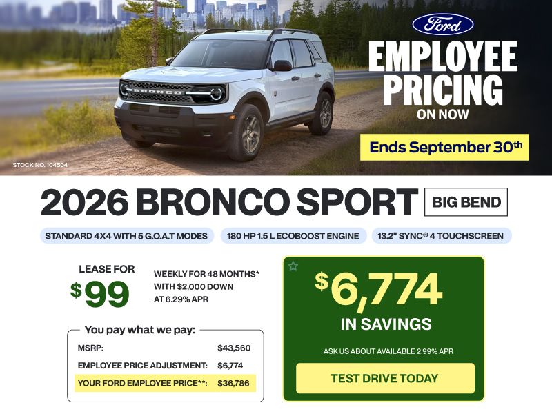 Lease a 2026 Bronco Sport Big Bend for $99 weekly*