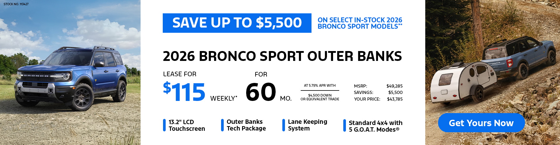Lease a 2026 Bronco Sport Outer Banks 4X4 for $115 weekly*