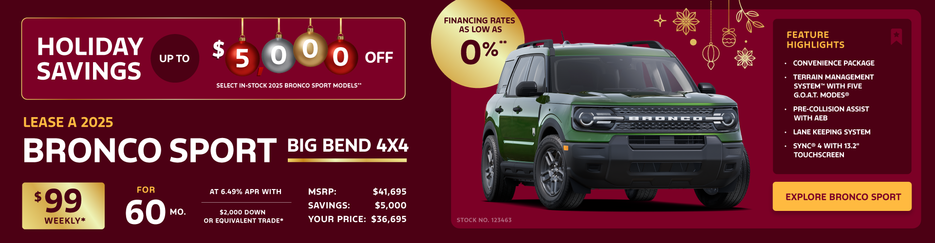 Lease a 2025 Bronco Sport Big Bend 4X4 for $99 weekly*