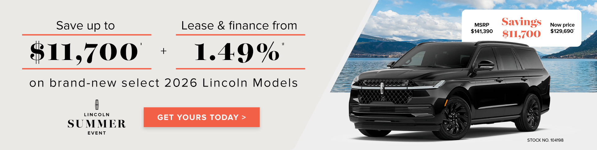 Save up to $11,700 on brand-new select 2026 Lincoln models*