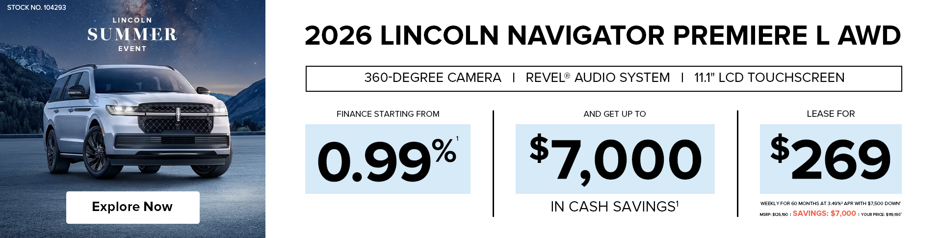 Lease a 2026 Lincoln Navigator Premiere L AWD for $269 weekly*