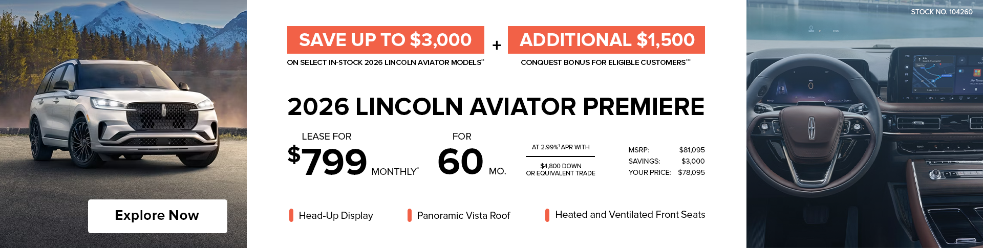 Lease a 2026 Lincoln Aviator Premiere AWD for $799 monthly*