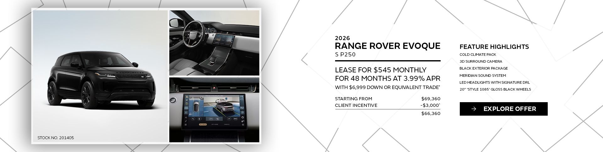 Lease a 2026 Range Rover Evoque S P250 AWD for $545 monthly*