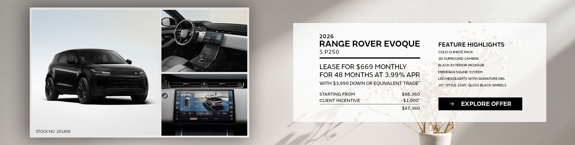 Lease a 2026 Range Rover Evoque S P250 AWD for $669 monthly*