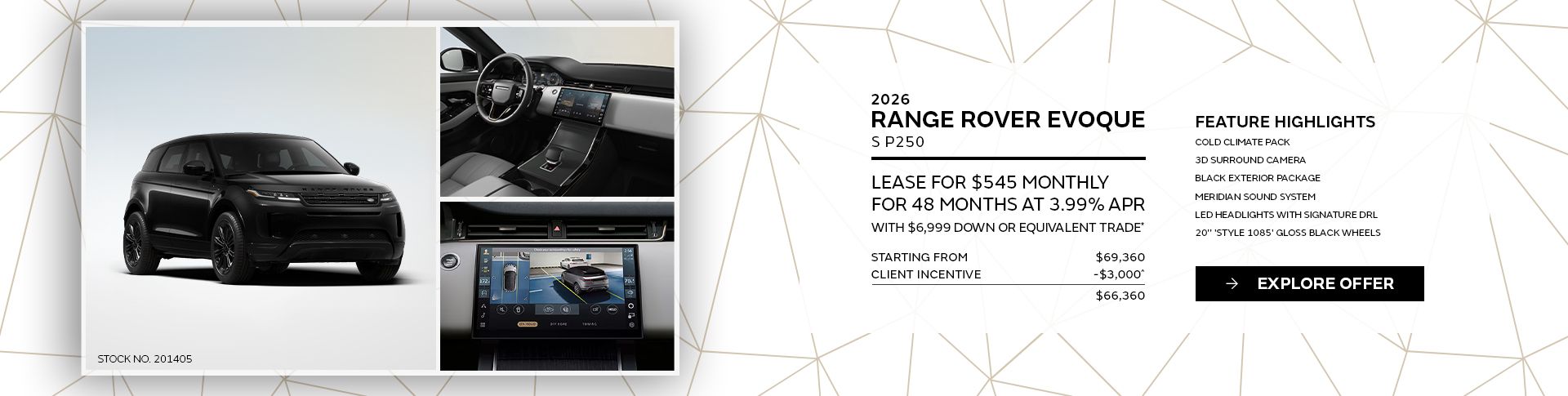 Lease a 2026 Range Rover Evoque S P250 AWD for $545 monthly*