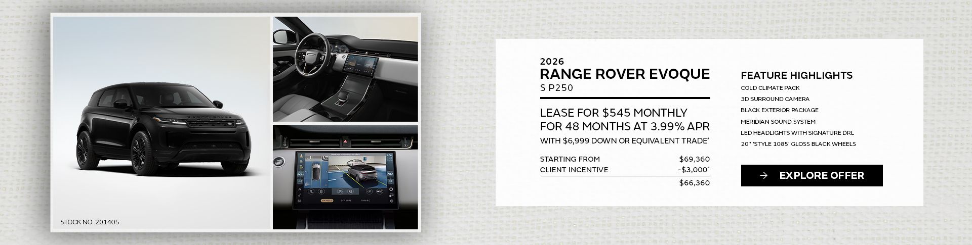 Lease a 2026 Range Rover Evoque S P250 AWD for $545 monthly*