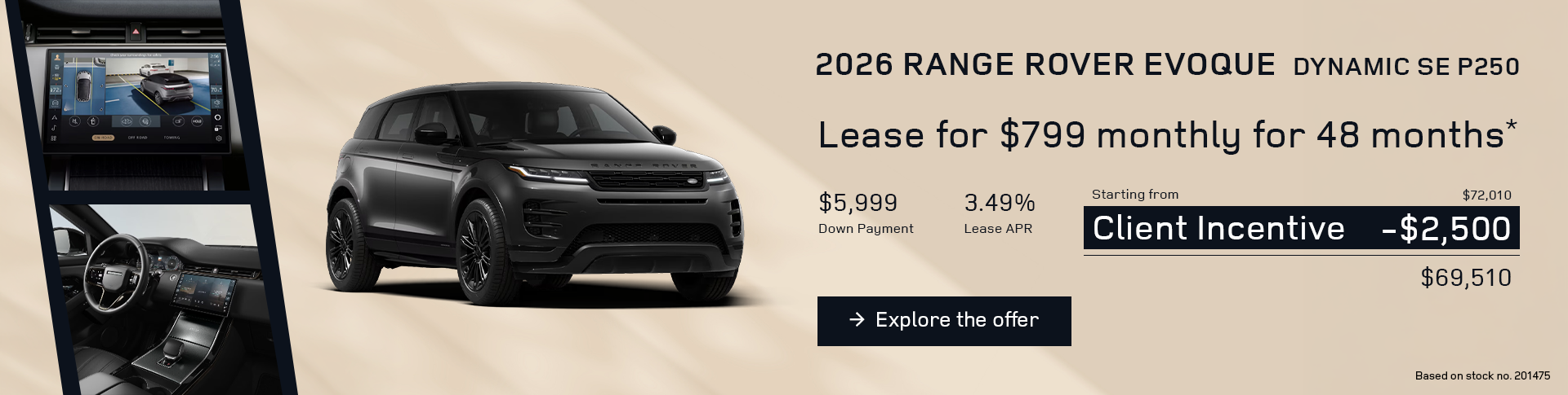 Lease a 2026 Range Rover Evoque Dynamic SE P250 AWD for $799 monthly*