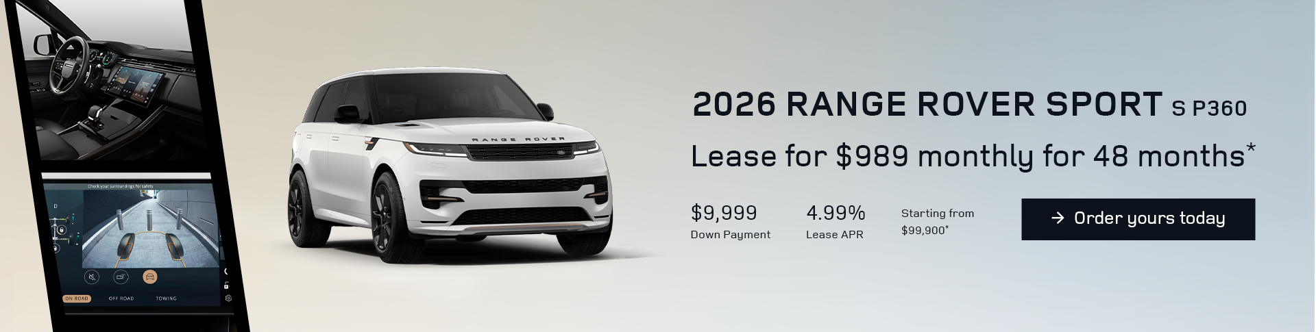 Lease a 2026 Range Rover Sport S P360 for $989 monthly*
