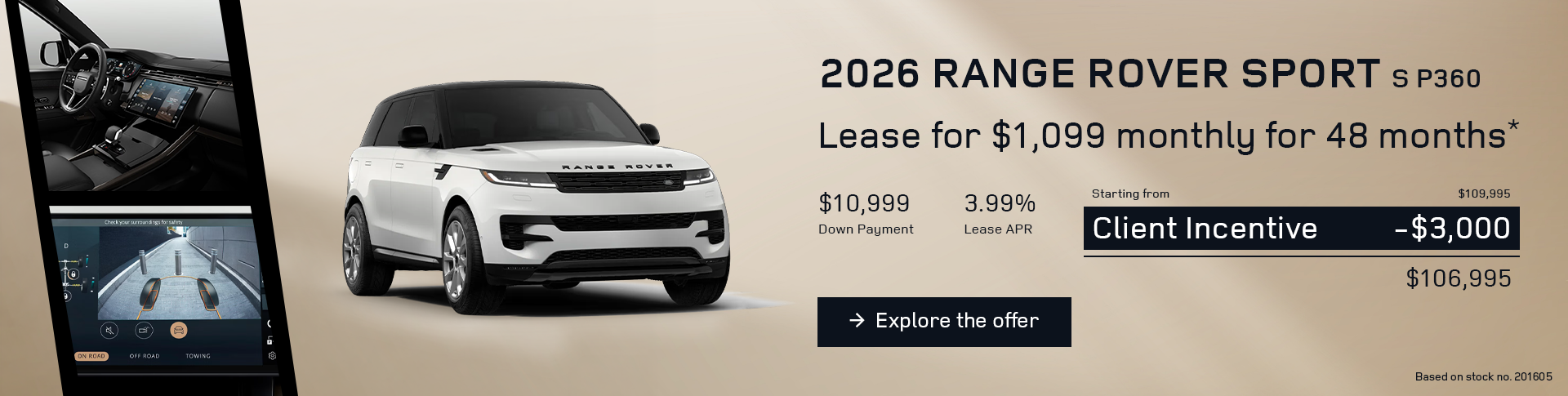 Lease a 2026 Range Rover Sport S P360 for $1,099 monthly*