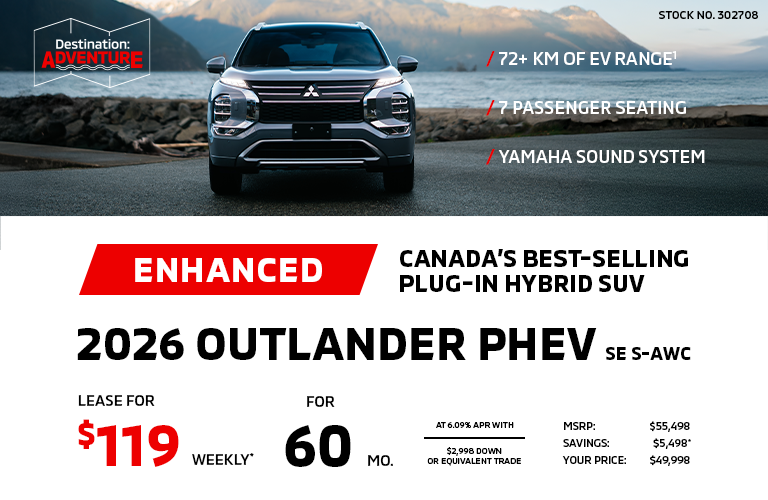 Lease a 2026 Mitsubishi Outlander PHEV SE S-AWC for as low as $119 weekly*