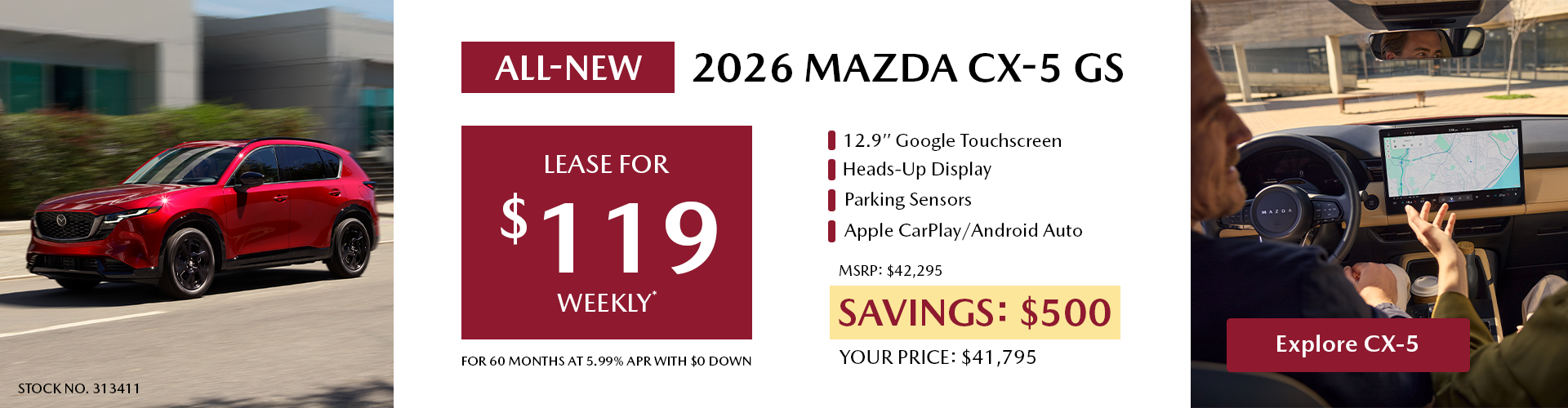 Lease a 2026 Mazda CX-5 GS AWD for $119 per week*