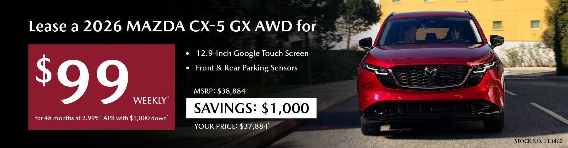 Lease a 2026 Mazda CX-5 GX AWD for $99 per week*