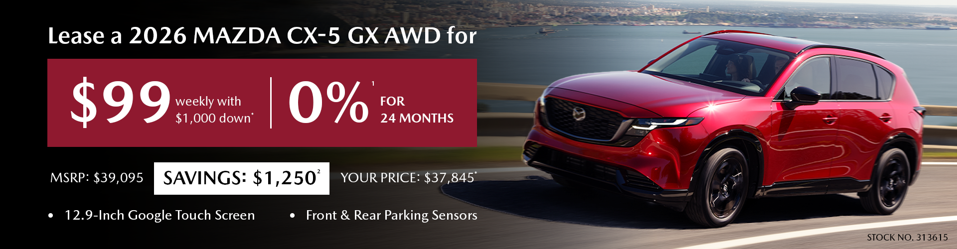 Lease a 2026 Mazda CX-5 GX AWD for $99 per week*