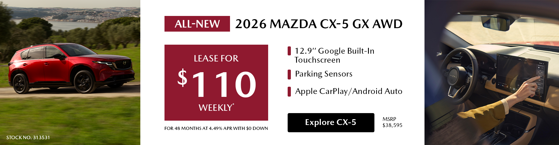 Lease a 2026 Mazda CX-5 GX AWD for $110 per week*