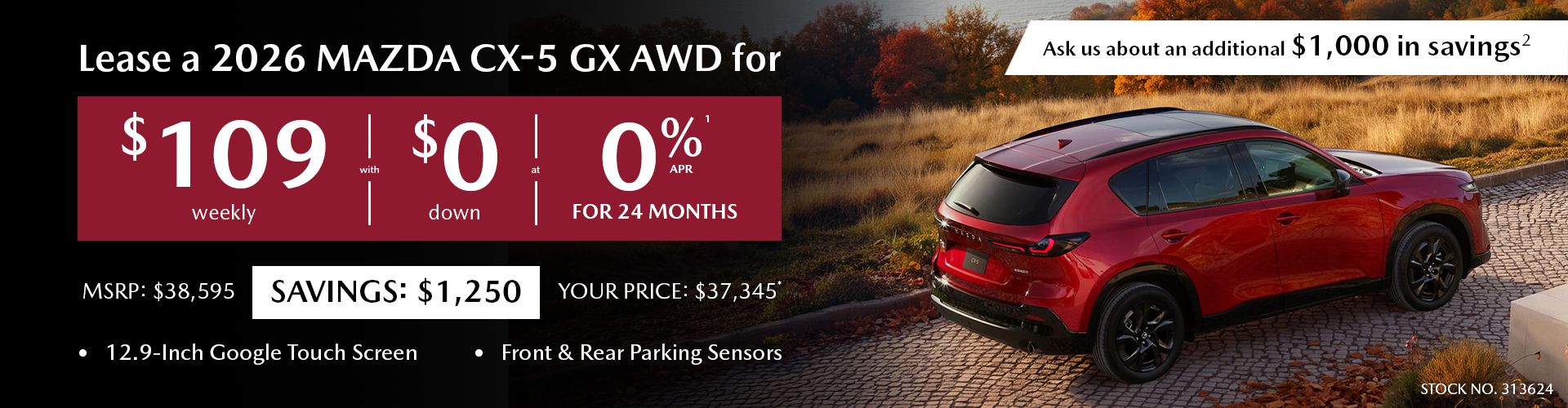 Lease a 2026 Mazda CX-5 GX AWD for $109 per week*