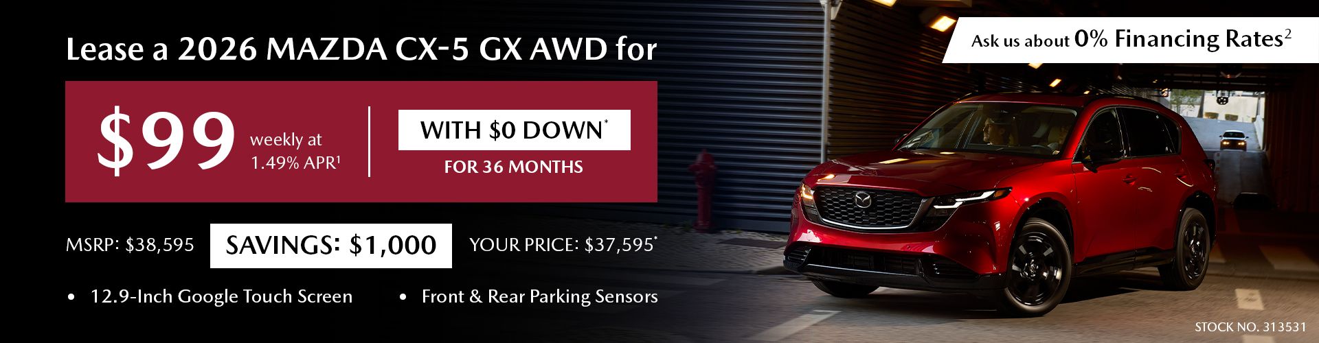 Lease a 2026 Mazda CX-5 GX AWD for $99 per week*