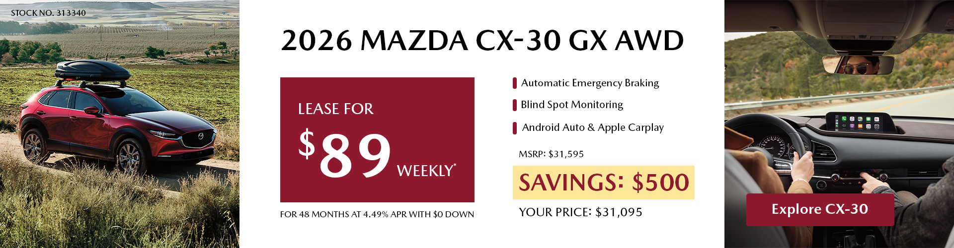 Lease a 2026 Mazda CX-30 GX AWD for $89 per week*