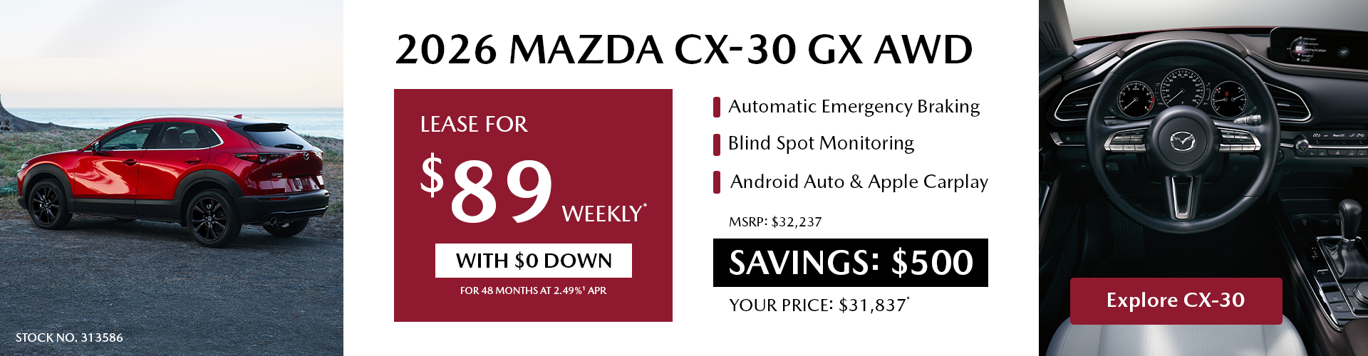 Lease a 2026 Mazda CX-30 GX AWD for $89 per week*