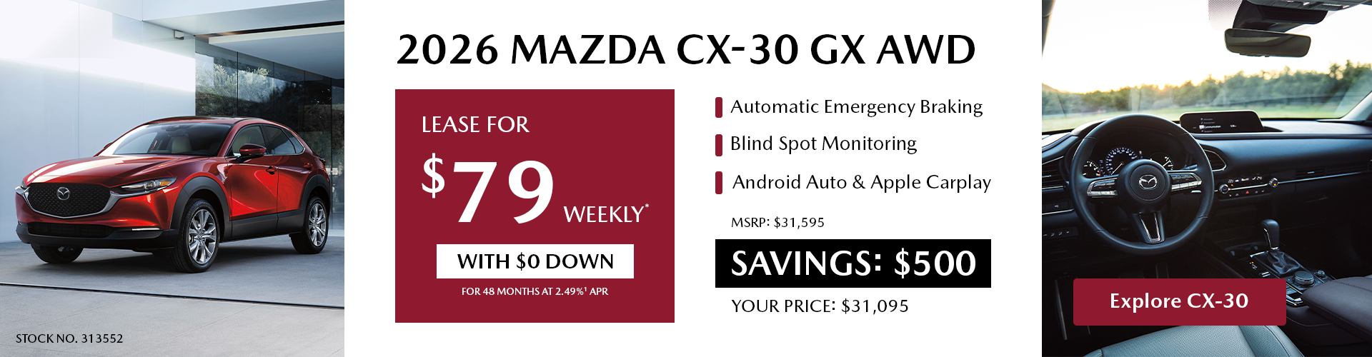 Lease a 2026 Mazda CX-30 GX AWD for $79 per week*