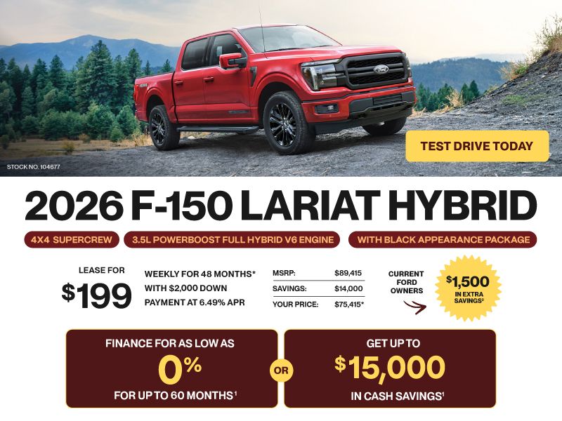 Lease a 2026 Ford F-150 Lariat Hybrid for $199 weekly*