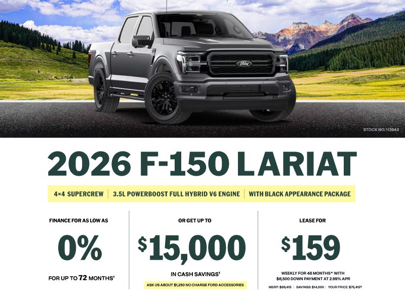 Lease a 2026 Ford F-150 Lariat 4X4 SuperCrew for $159 weekly*