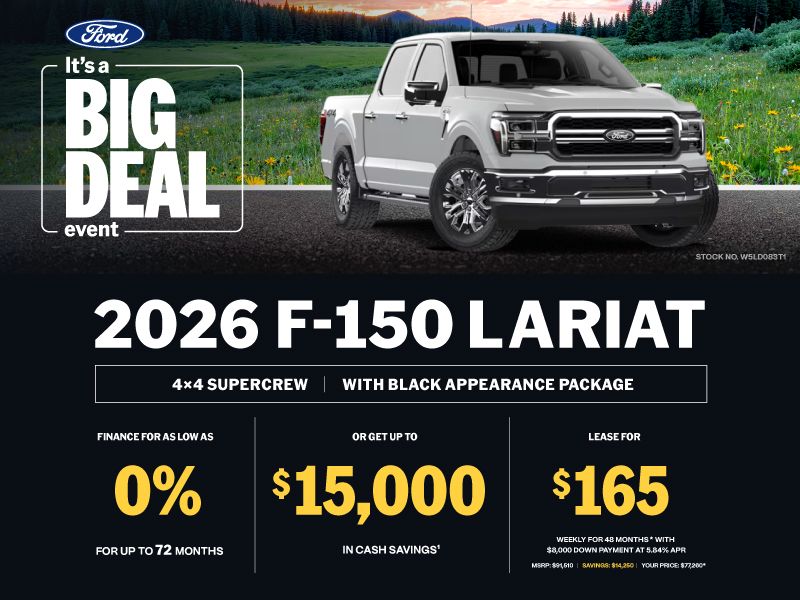 Lease a 2026 Ford F-150 Lariat 4X4 SuperCrew for $165 weekly*