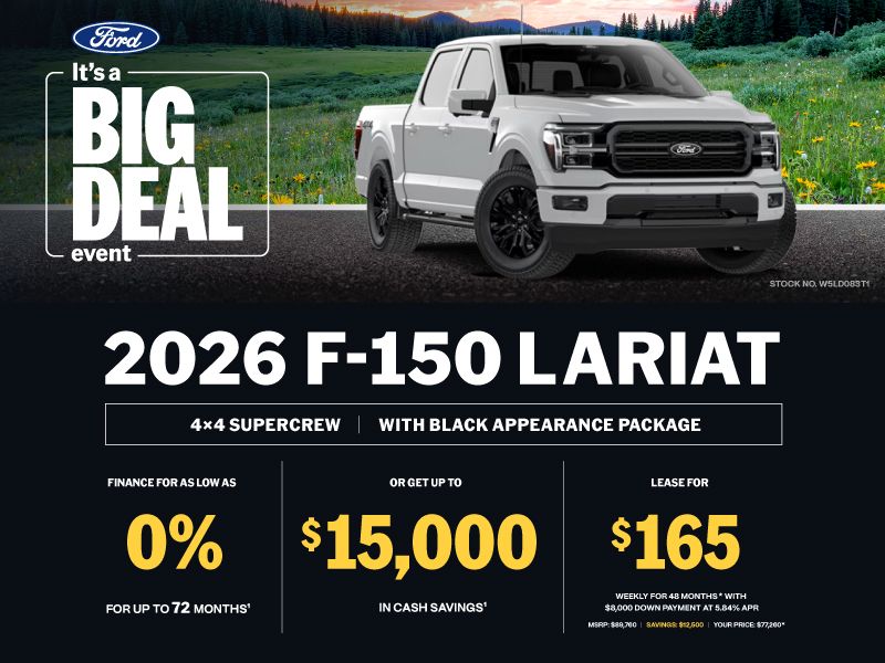 Lease a 2026 Ford F-150 Lariat 4X4 SuperCrew for $165 weekly*