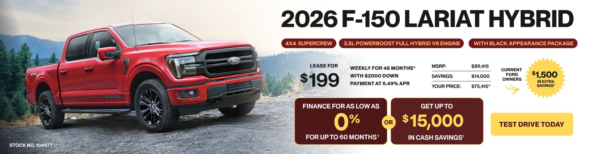 Lease a 2026 Ford F-150 Lariat Hybrid for $199 weekly*